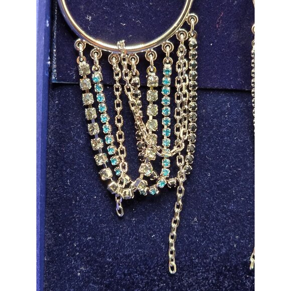 Swarovski Gold & Silver Tone Crystal & Chain Hoop Earrings - Picture 3 of 8